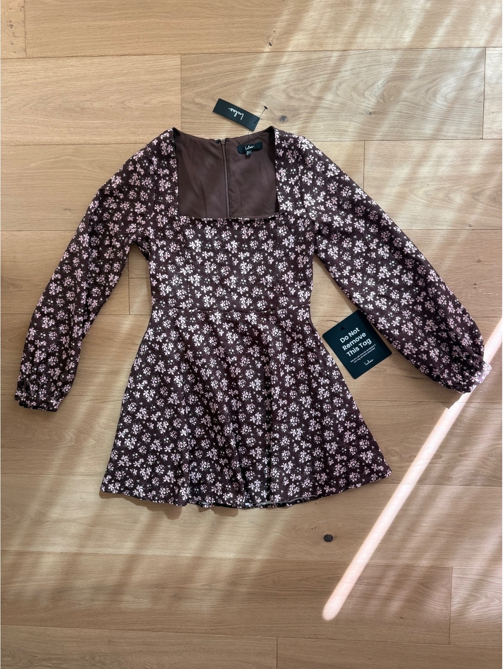 Daily Affection Brown Floral Corduroy Mini Dress With Pockets
